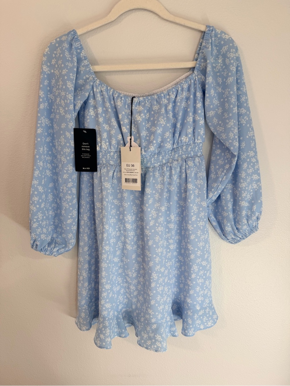 Light Blue Floral Puff Sleeve Mini Dress
